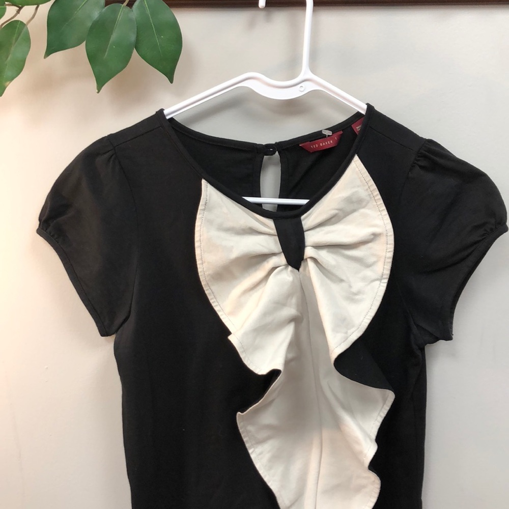 TED BAKER | Black ruffle tuxedo mini dress 0 - Picture 2 of 7